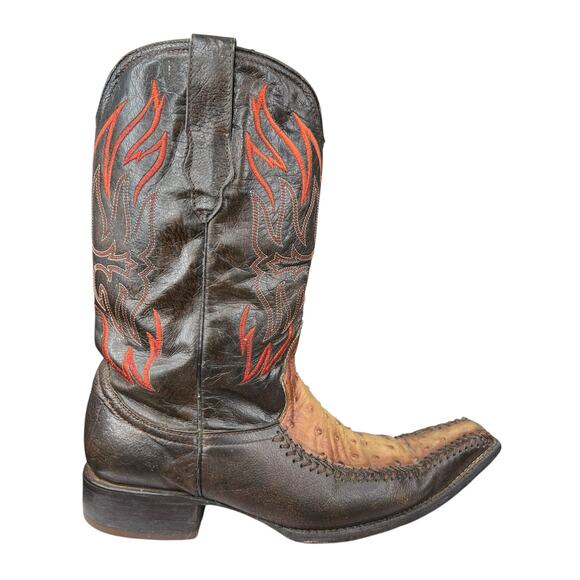 El General 1901 Men's Brown Leather Ostrich Snip Toe Cowboy Boot Size US 11 - Picture 1 of 11